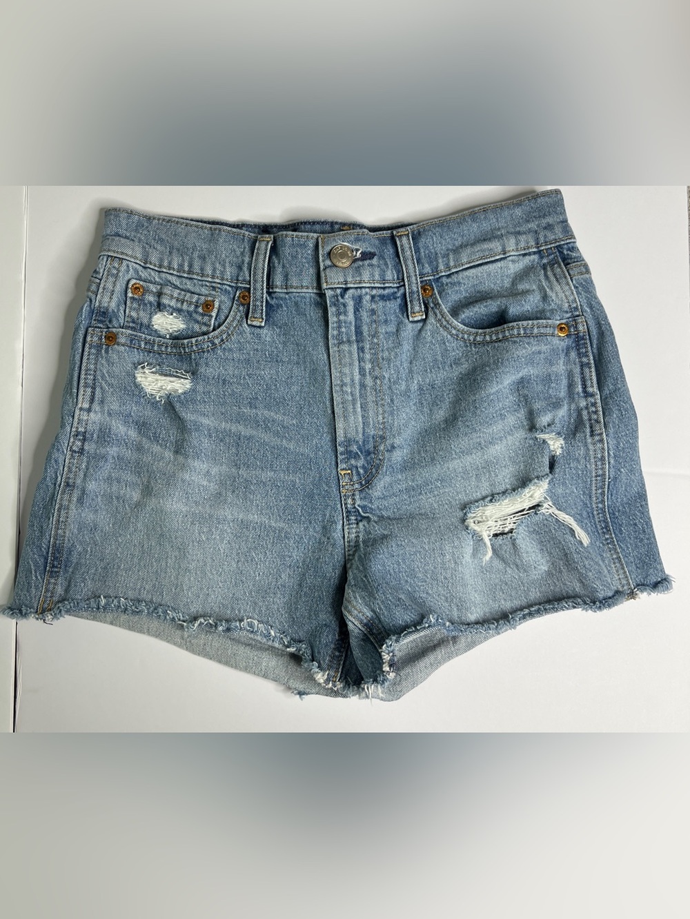 Gap High Rise Cheeky Denim Shorts - Distressed Raw Hem Size 27/4R Casual